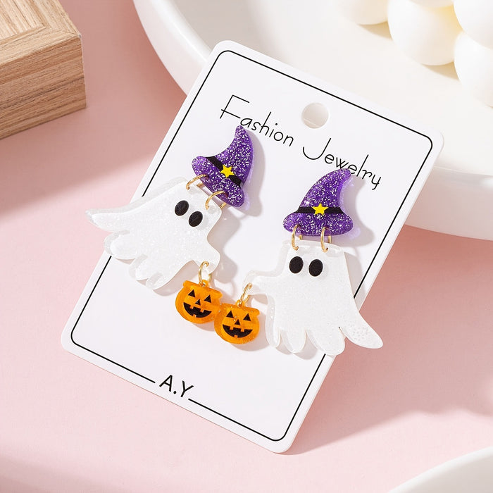 Wholesale 2D Acrylic  Witch Hat Ghost Pumpkin Drop Earrings For Women Trendy Fashion Accessory For Gift And Boutique Resale