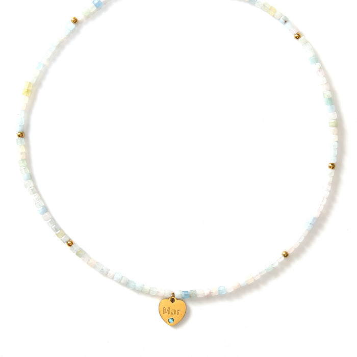 Wholesale New personalized multi-faceted natural stone necklace with stainless steel heart and diamond necklace color preservation