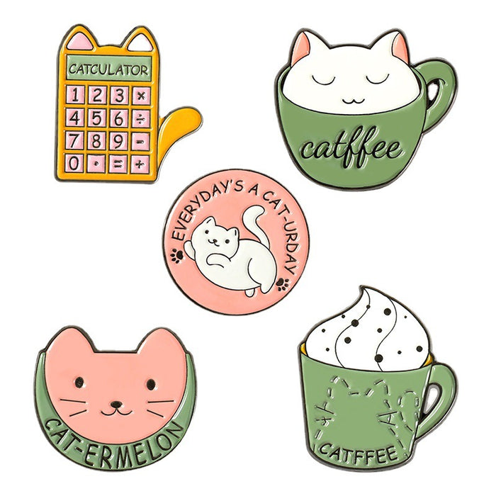 Wholesale Creative Cartoon Computer Coffee Cup Cute Cat Pattern Alloy Accessories Brooch JDC-BC-BL004