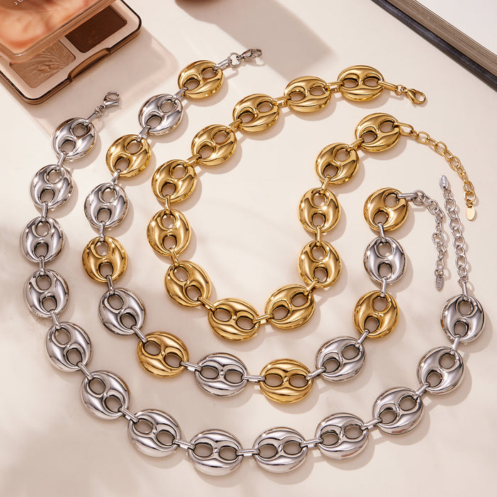 Wholesale Color-blocked hollow coffee bean titanium steel bracelet clavicle chain