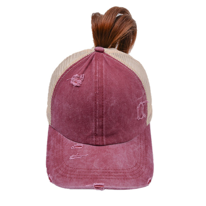 Wholesale Cotton Washed Cross Ponytail Baseball Cap JDC-HT-WenR003