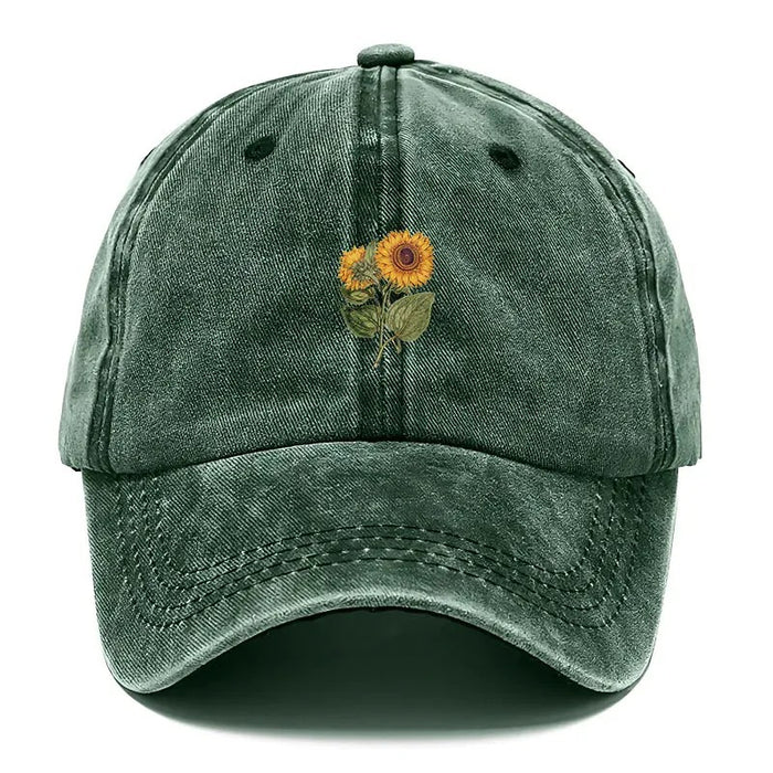 Wholesale Washed Distressed Baseball Cap With Sunflower Embroidery Forest Style Adjustable Hat For Women