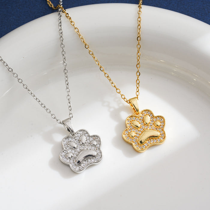 Wholesale A touch of luxury with a cute cat paw pendant necklace for women,  simple,  versatile,  and stylish clavicle chain.