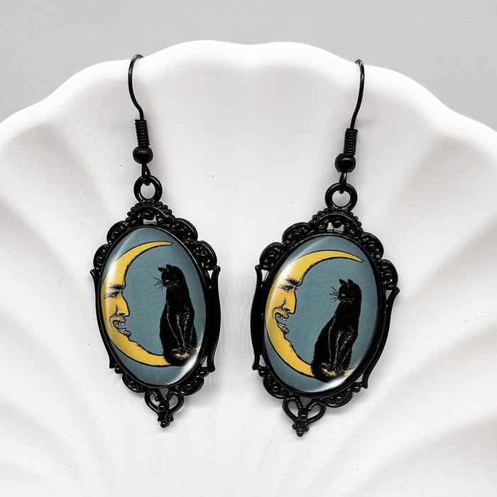 Wholesale  Black Crow Skull Oval Lace Earrings Witch Earrings Pumpkin Black Cat Moon Earrings