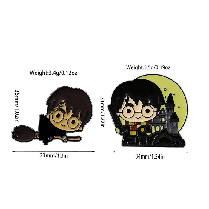 Wholesale Trendy Cute Cartoon Magic Character Riding Broom Metal Brooch Pin Stylish Jewelry Accessory