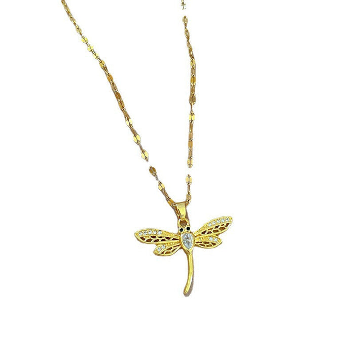 Wholesale Dragonfly Real Gold Necklace Titanium Steel JDC-NE-Zij003