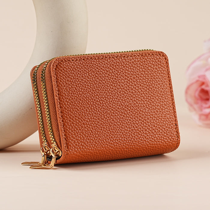 Wholesale Short Accordion Double Zipper Storage Multi-Card Wallet