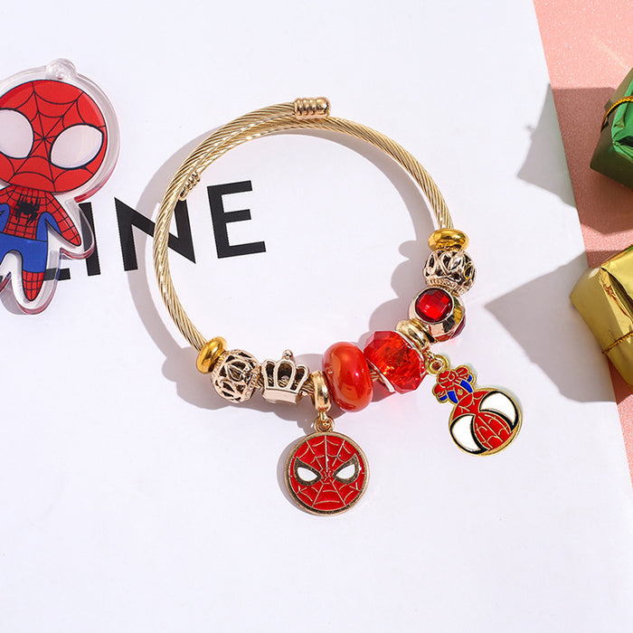 Wholesale Superhero Themed Stainless Steel Beaded Bracelet with Pendant Trendy Jewelry Accessory for Women