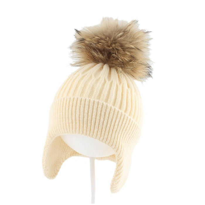 Wholesale Cross border children's knitted ear protection hat with plush inner lining for warmth