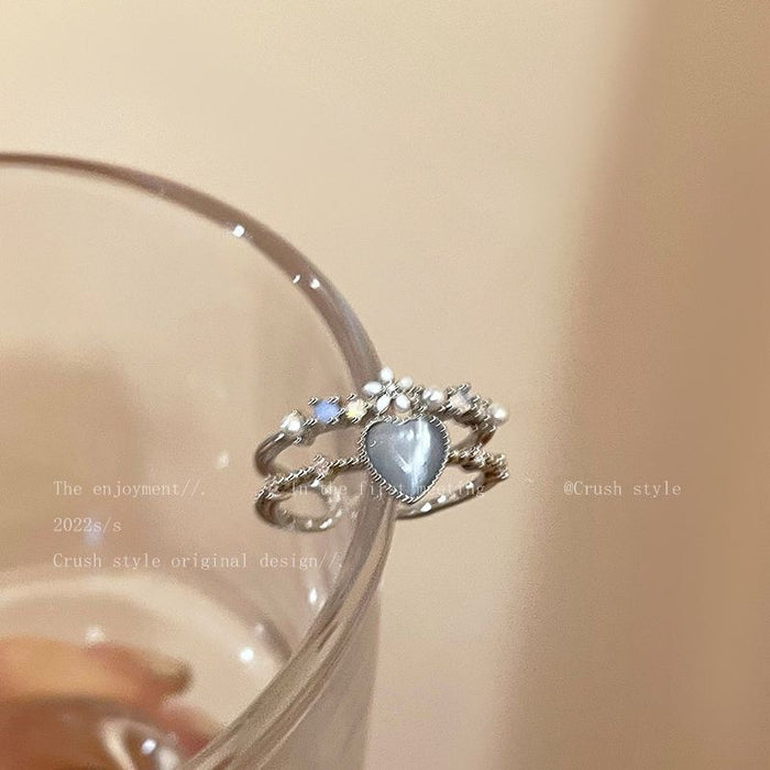 Wholesale Aquamarine Heart Moonstone Zircon Open Ring Set 3 Pieces