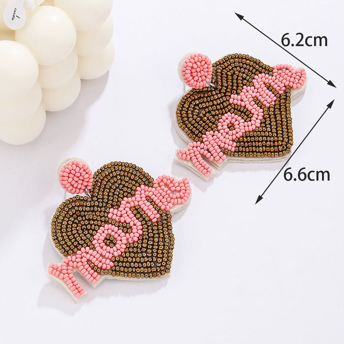 Wholesale MAMA Letters Mother's Day Braided Rice Beads Earrings JDC-ES-ManTu001