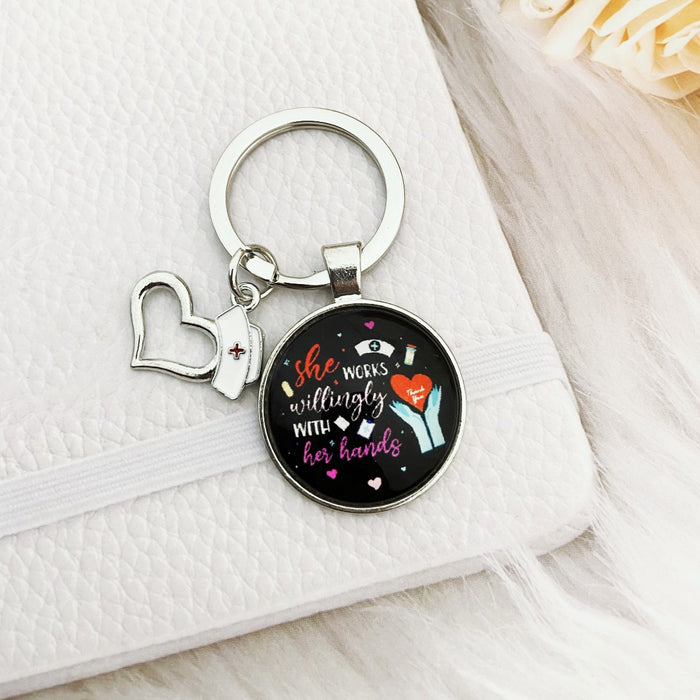 Wholesale Nurses Day Color Printed Time Gemstone Alloy Keychain JDC-KC-HengX029