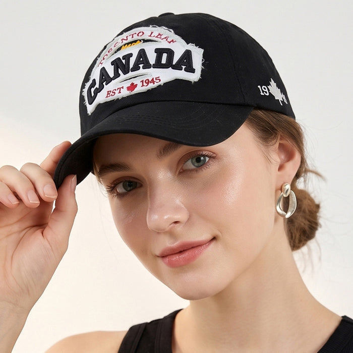 Wholesale Chic Vintage Washed Baseball Cap with Letter Embroidery Maple Leaf Design Unisex Summer Fashion Accessory