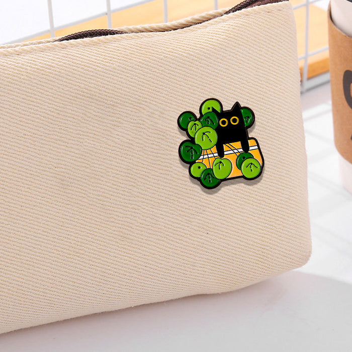 Wholesale Oil Dripping Cartoon Potted Plants Cute Black Cat Badge Brooch Bag Clothing Coat Animal Badge