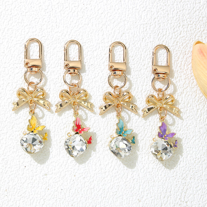 Wholesale Stylish Crystal Butterfly Keychain Metal Yellow Gift Bag Charm MOQ≥2