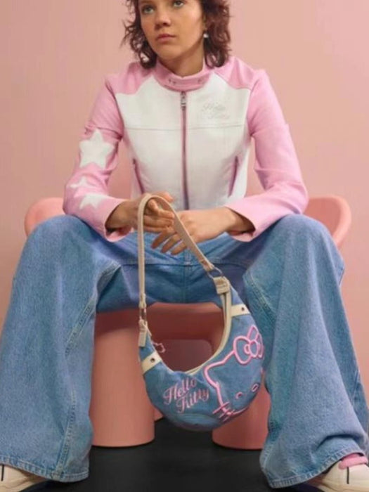 Wholesale Cute Cartoon Denim Embroidered Horn Shoulder Bags