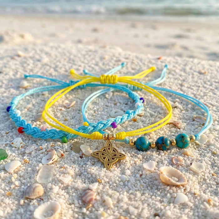 Wholesale Summer Seaside Handmade Beaded Bracelet Set Turquoise Adjustable Cord Women S Fashion Gift