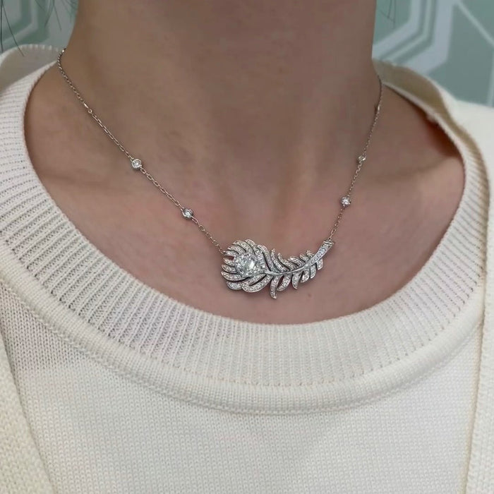 Wholesale Gold-Plated Feather Necklace with Full Diamond Inlay for Women Light Luxury Niche Design Clavicle Chain Fashion Commuter Style