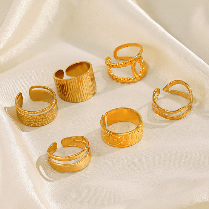 Wholesale Stainless steel geometric Adjustable rings female Gold Plated Rings