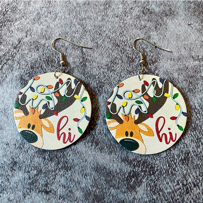 Wholesale Christmas Earrings Santa Elk Green Printing Leather Earrings