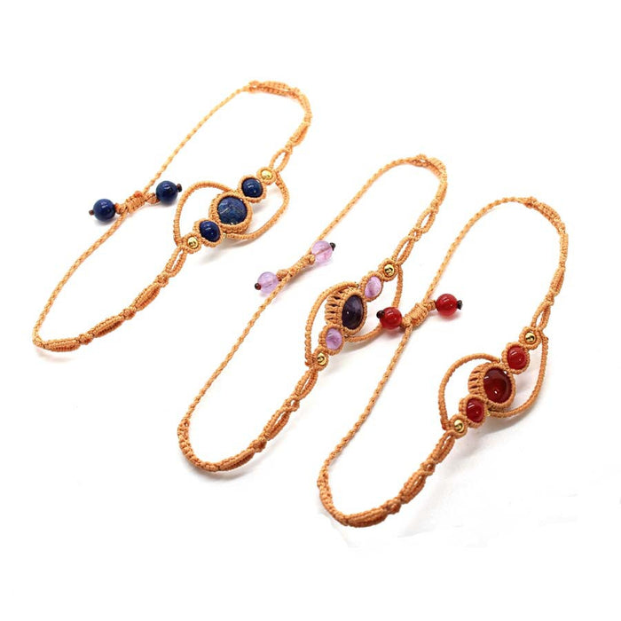 Wholesale Handmade Woven Adjustable Crystal Stone Beaded Bracelet Trendy Ethnic Amethyst Jewelry Accessory For Women Boutique Resale
