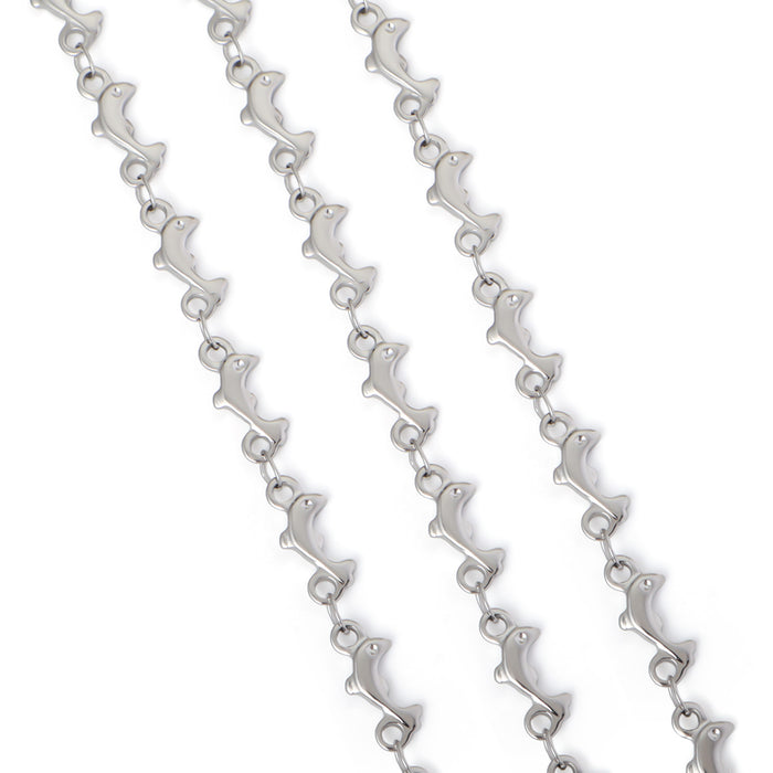 Wholesale Stainless Steel Vacuum Electroplated Gold Peach Heart Dolphin Five-Pointed Star Necklace