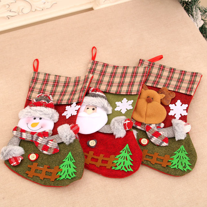 Wholesale large plaid fence Christmas socks Christmas Decorations Christmas gift bag children gift bag
