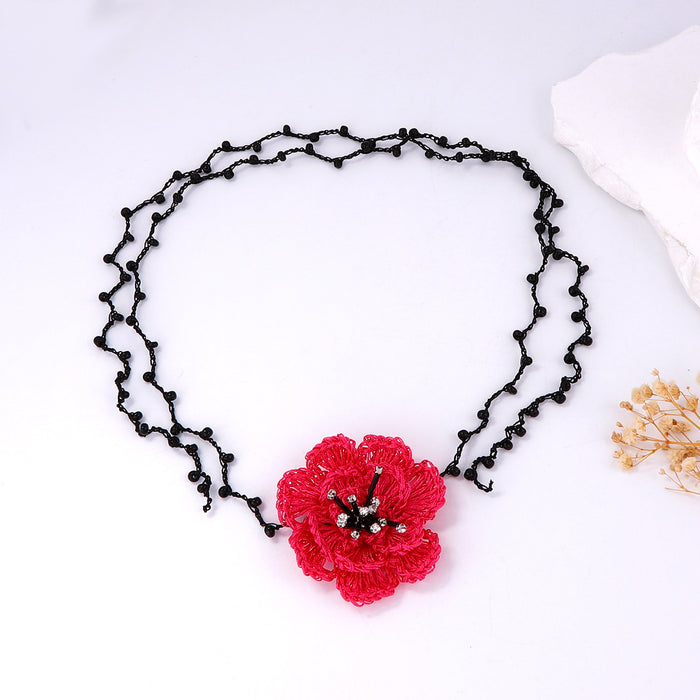 Wholesale Knitted Multi-layer Diamond Rose Flower Strap Adjustable Women's Clavicle Chain