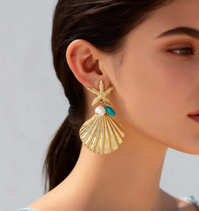 Wholesale Alloy Electroplated Starfish Earrings Trendy Summer Beach Jewelry Accessory