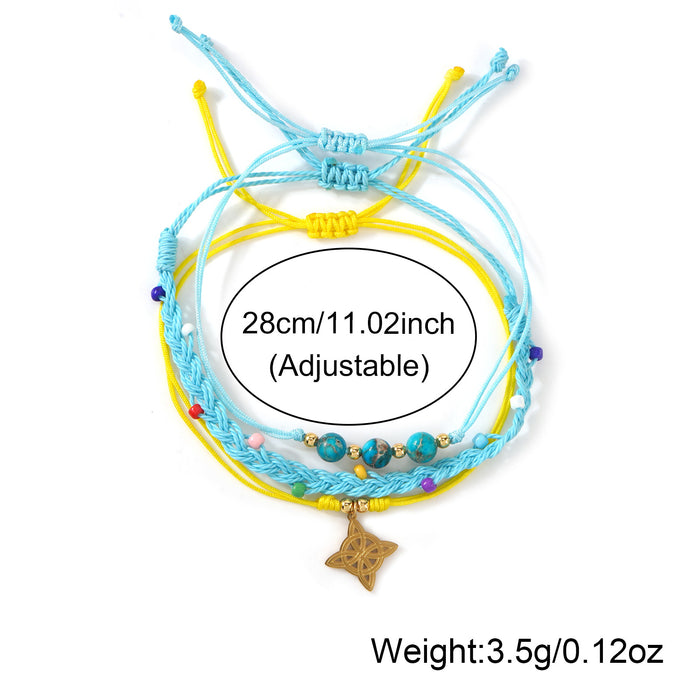 Wholesale Summer Seaside Handmade Beaded Bracelet Set Turquoise Adjustable Cord Women S Fashion Gift