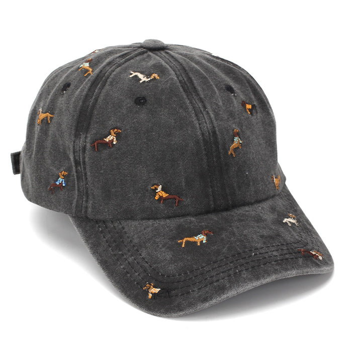 Wholesale Stylish Distressed Baseball Cap with Dachshund Embroidery American Retro Soft Top
