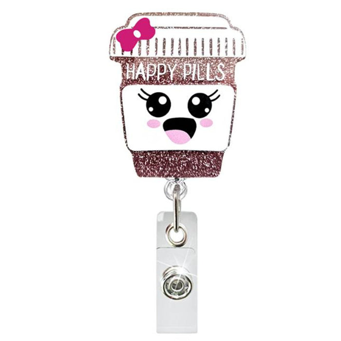 Wholesale Glitter Cup Smiley Face Nurses Day Acrylic Retractable Keychain JDC-KC-GuXi004