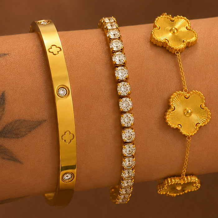 Wholesale Titanium Steel Five Leaf Flower Bracelet Chic Women S Jewelry Accessory Gift