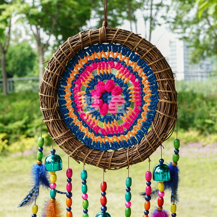 Wholesale Bohemian Crochet Flower Dreamcatcher Wall Decor with Feathers and Beads MOQ≥2