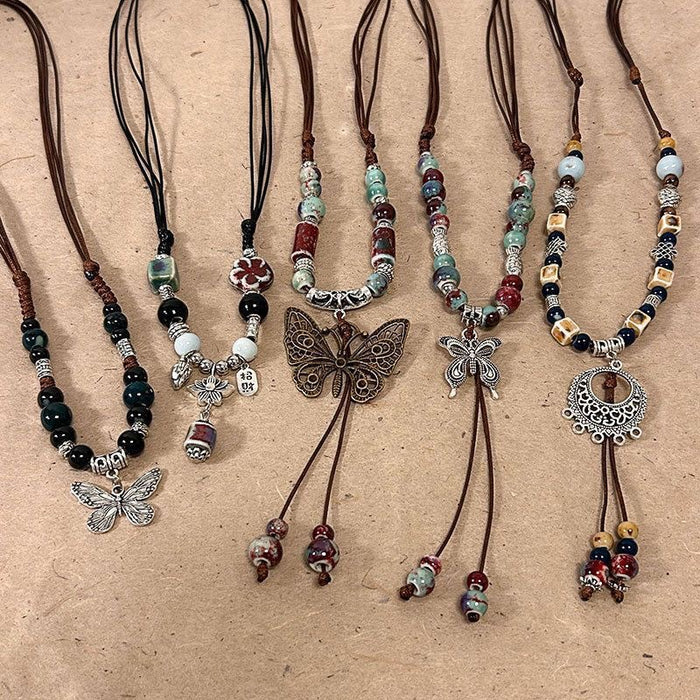 Wholesale Vintage butterfly bead collarbone chain necklace