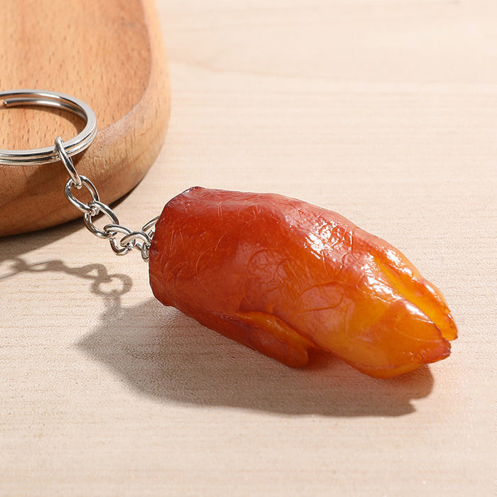 Wholesale PVC Simulated Food Keychain Realistic Chicken Leg Wings Braised Pork Design Chic Bag Charm For Car Keys MOQ≥5