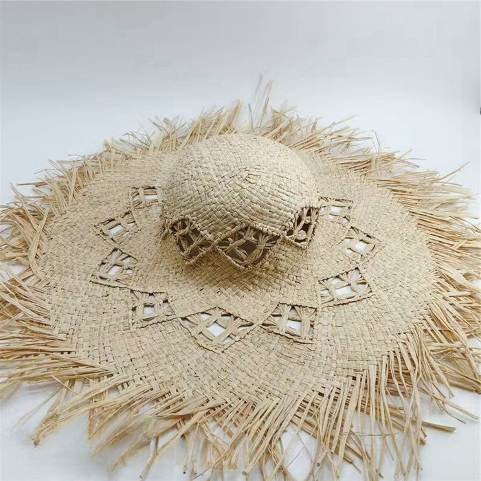 Wholesale Hairy edge of hat, Lafite grass hat, women's beach hat, beach vacation, sun protection and sunshade hat