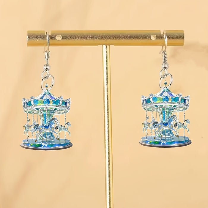 Wholesale Charming Blue Carousel Acrylic Earrings Christmas Gift Holiday Party Accessories Earrings