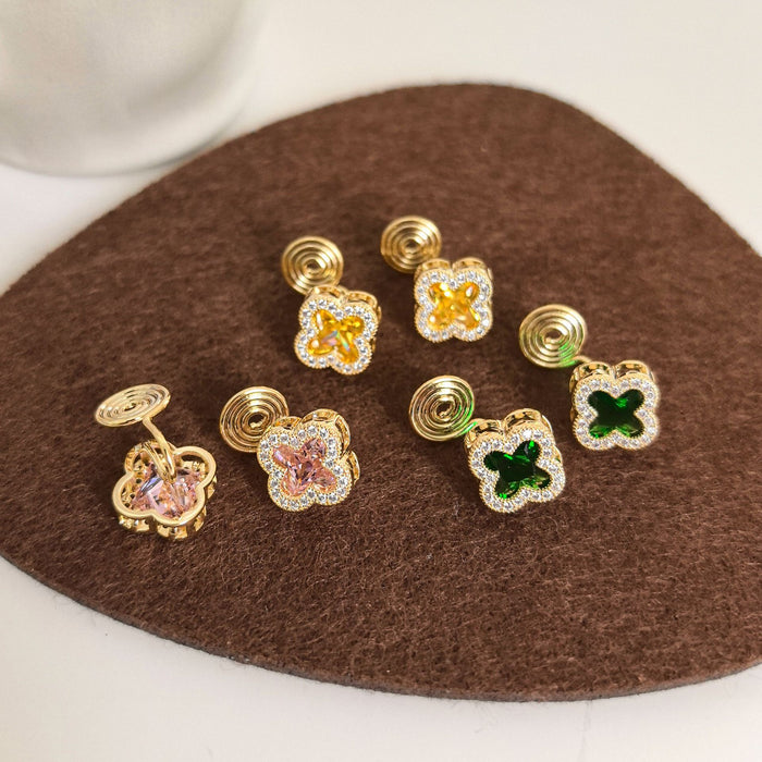 Wholesale Copper Inlaid Zircon Four-leaf Clover Ear Clip JDC-ES-HanJie002