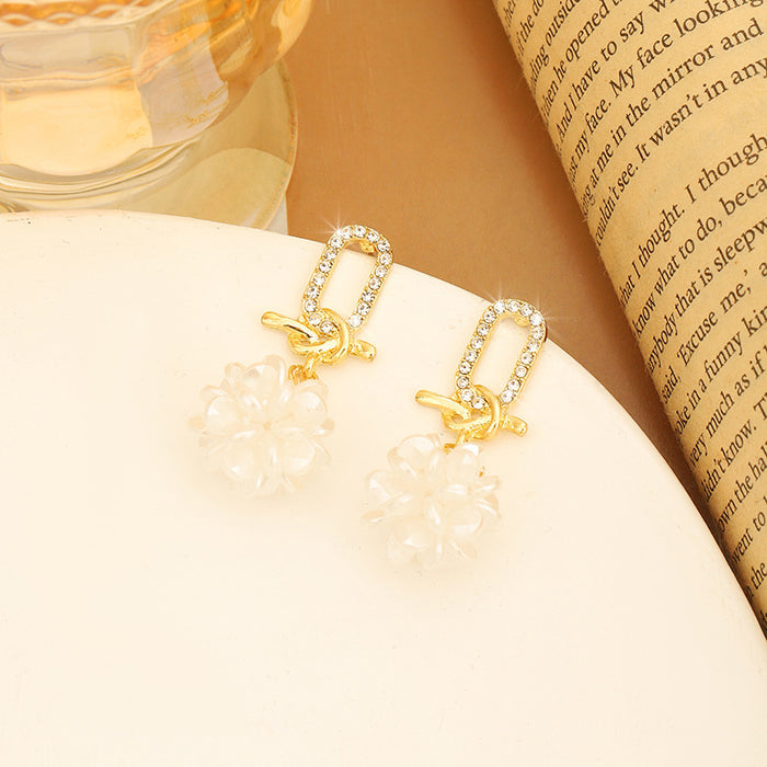 Wholesale Crystal tassel earrings with white floral ball pendants