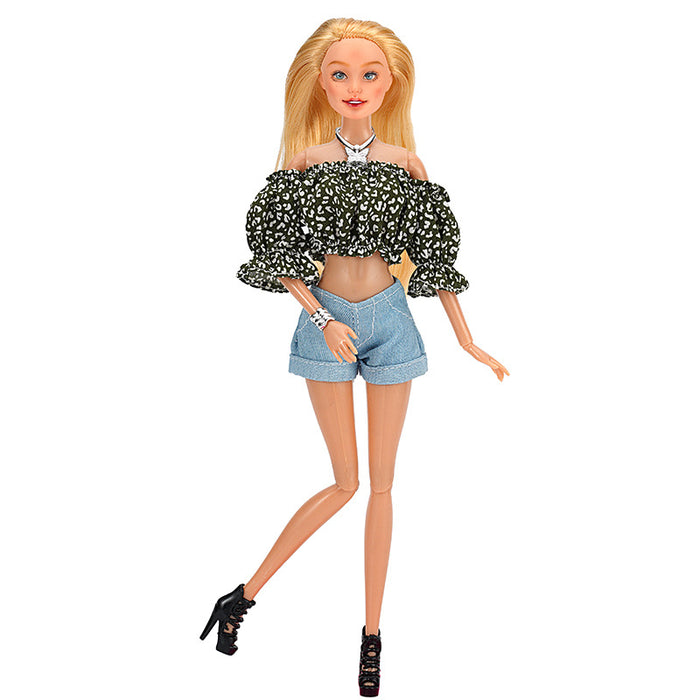 Wholesale doll floral shirt bubble sleeve shorts suit