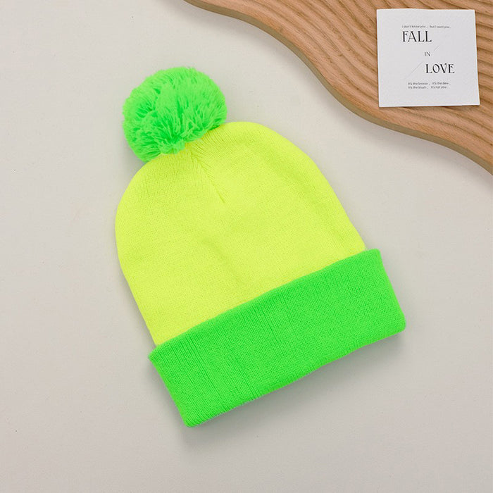 Wholesale New Color-Blocked Large Head Circumference Woolen Hats Autumn and Winter Fur Ball Knitted Hats Winter Warm Hats