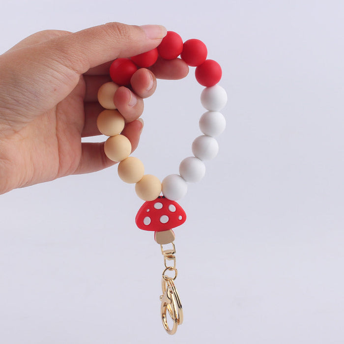 Wholesale Cartoon Silicone Mushroom Beaded Wrist Keychain JDC-KC-GuangTian012