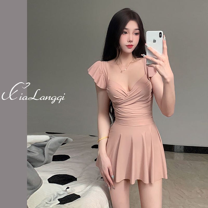 Wholesale New high-end one-piece skirt style conservative gathering hot spring swimsuit