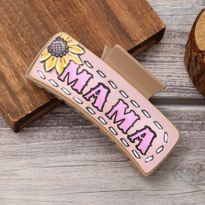 Wholesale Western Wind Letter Mom Cactus Sunflower Leather Shark Clip Hairpin Women' s Grab Clip