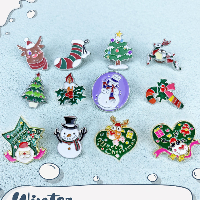 Wholesale Alloy Christmas Brooch Pin Snowman Elk Santa Tree Design Stylish Jewelry Accessory For Clothing Bags MOQ≥2