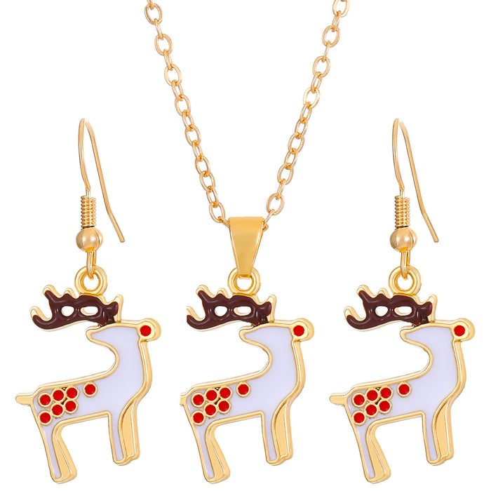 Wholesale Christmas Tree Necklace Christmas Ornaments Elk Socks  Snowman Necklace Earrings Set
