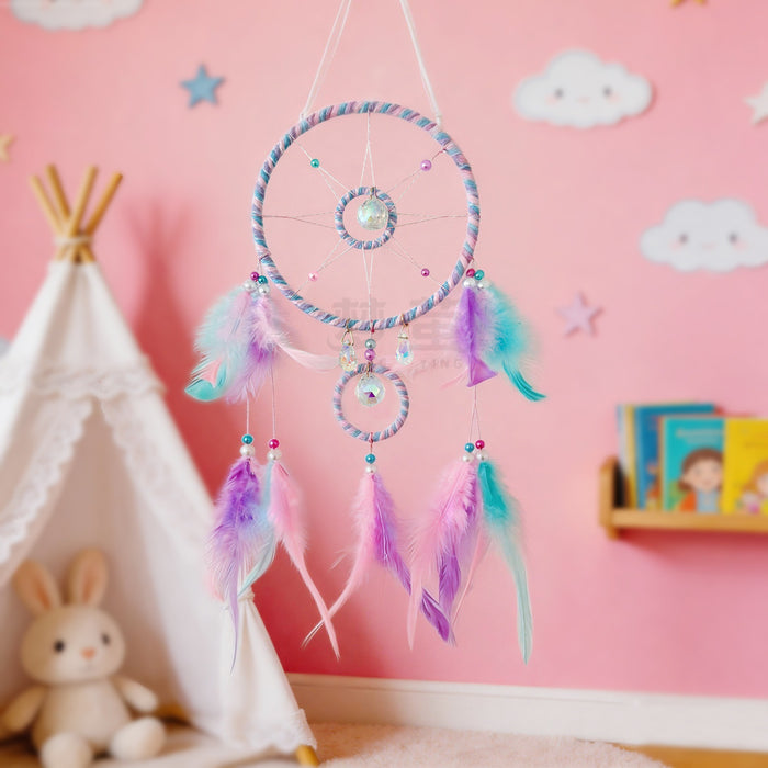 Wholesale Bohemian Dreamcatcher Wind Chime with Colorful Feathers Handmade Stainless Iron Decorative Accent MOQ≥2