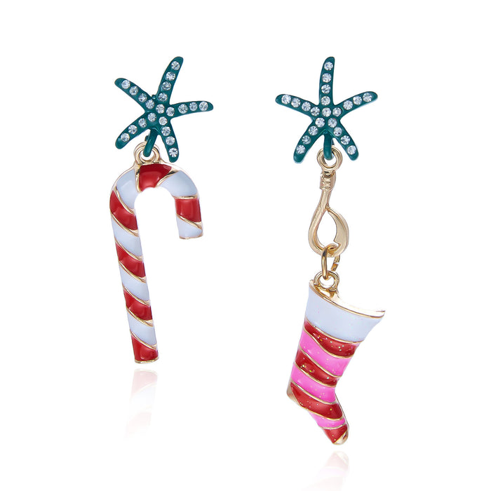Wholesale Rhinestone Christmas Earrings Santa Candy Cane Bow Alloy Plated Fashion Accessory