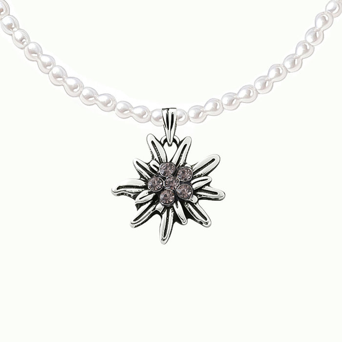 Wholesale Vintage Edelweiss Pendant Necklace Faux Pearl Rhinestone Oktoberfest Themed Women S Collarbone Chain Fashion Jewelry